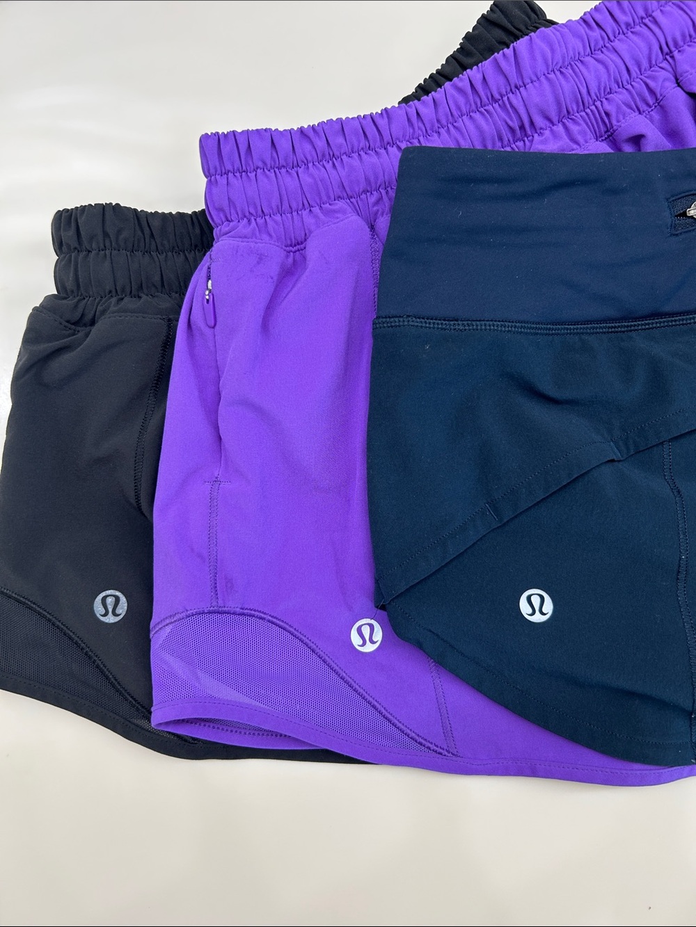 Women's Athletic Running Shorts - Black, Navy & Purple